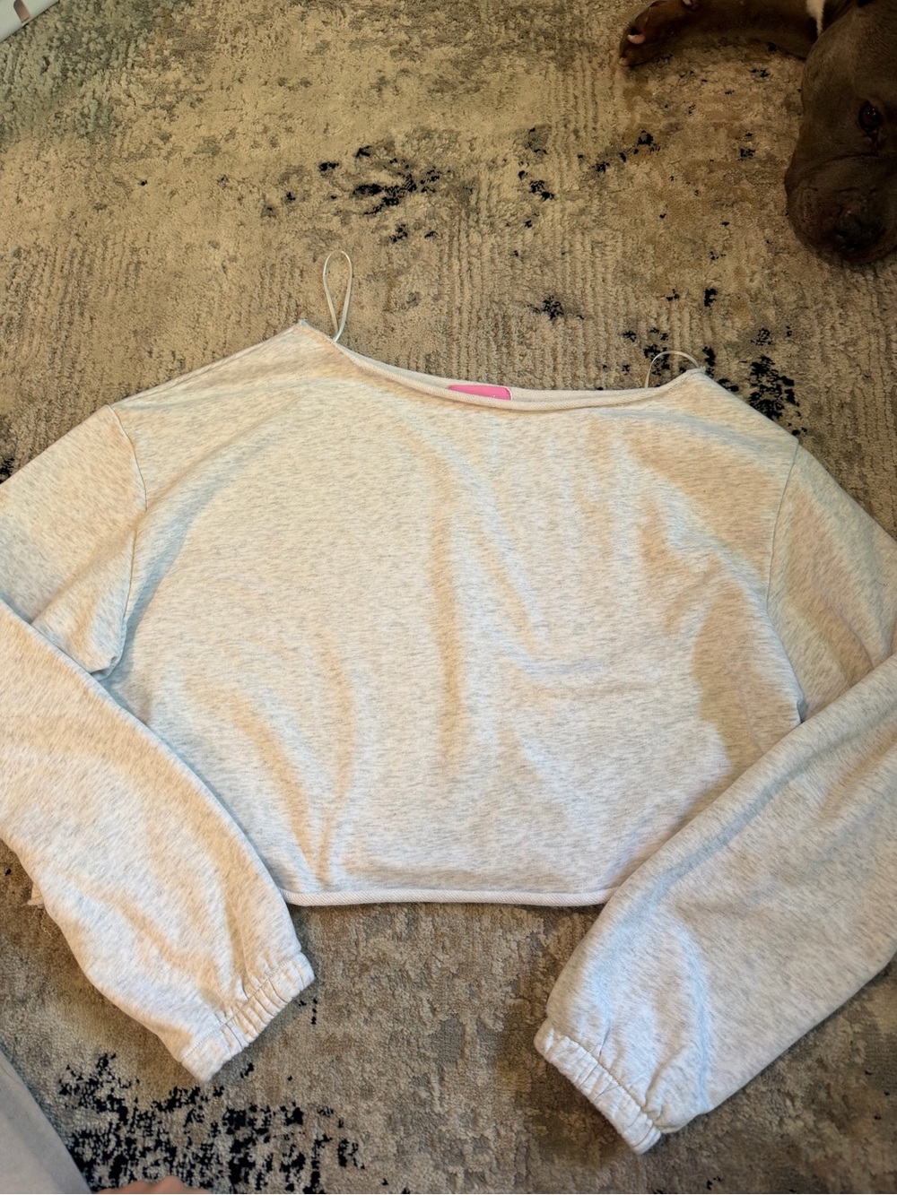Edikted Heather Light Gray Cropped Long-Sleeve Top